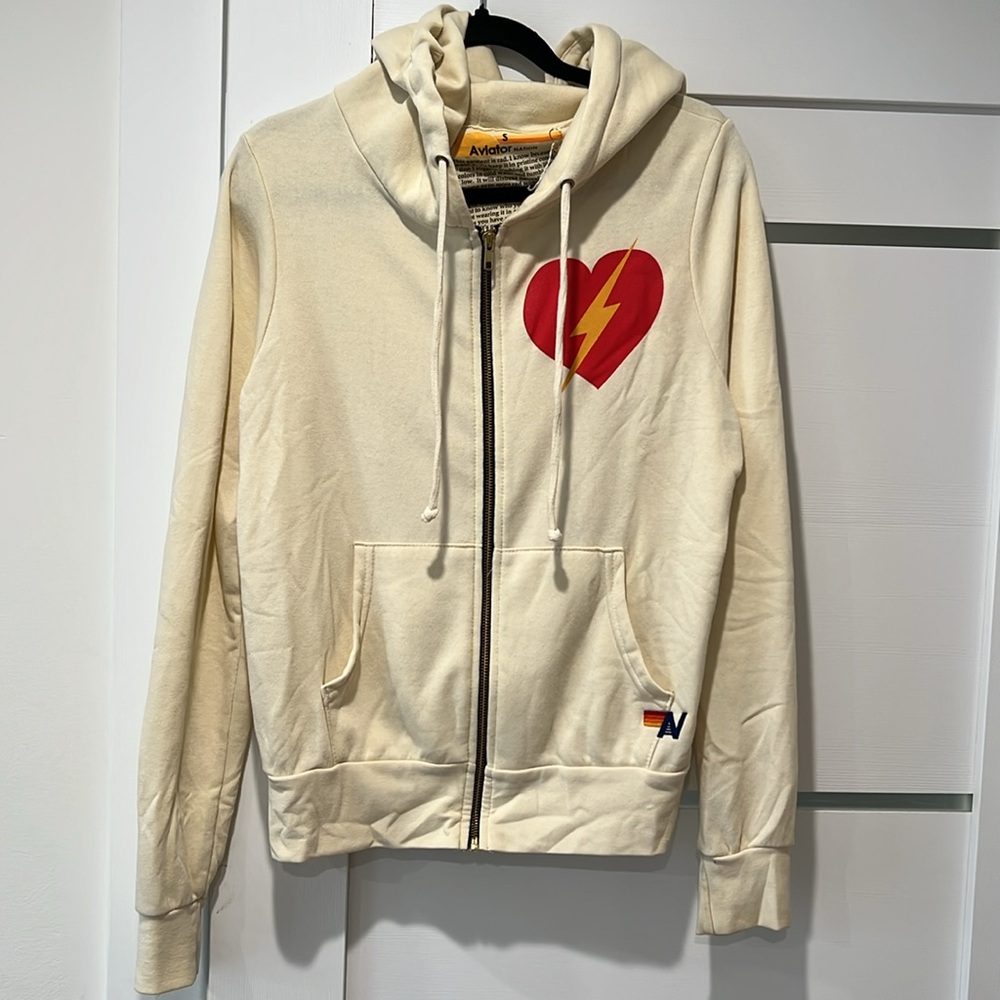 NWT - Aviator Nation Bolt Heart Hoodie - Vintage White ⚡️